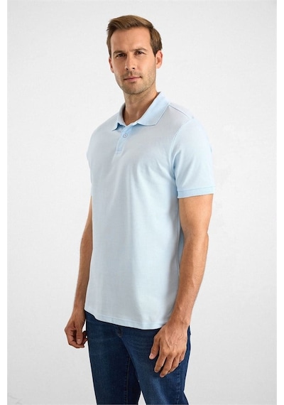 Süvari Buz Mavi Slim Düz Baskısız Pike Düğmeli Polo Yaka Tişört Sts1014000019-m01
