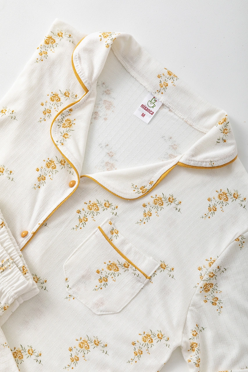 Nisanca Uzun Kol Gömlek Yaka Kadın Büyük Beden Pinterest Pijama Takımı - Mevsimlik Kadın Pijama Hardal