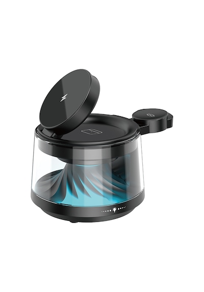 Wiwu Wi-w039 5in1 Kablosuz Şarj Standı Ambiyans Işık Bluetooth Speaker Hoparlör Özellikli 15w Siyah
