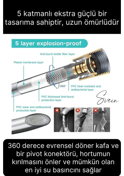 Premium Duş Seti 3 Fonksiyonlu Tasarruflu Başlık Esnek Kırılmaz Çatlamaz Paslanmaz Sızdırmaz Hortum Mat - Siyah