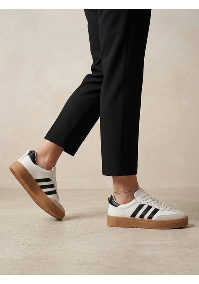 Potinonline 3020 Kadın Hakiki Deri Sneaker Ayakkabı Beyaz - Siyah