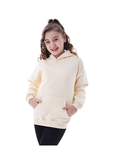 Unisex Çocuk Kapüşonlu Sweatshirt 5-14 Yaş Oversize Günlük Spor Sarı Sarı