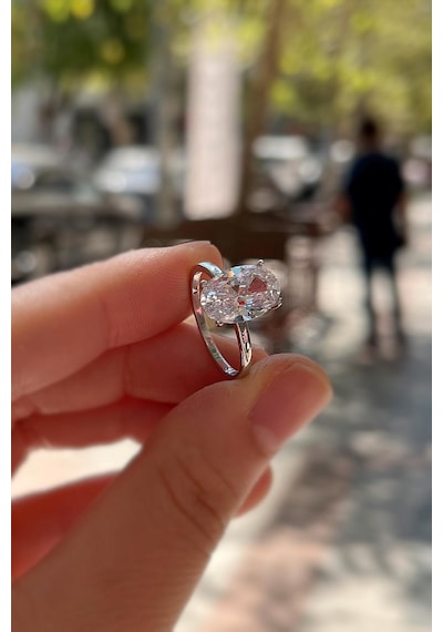 Gümüş Oval 12x8 Mm 4,5 Carat Tek Taş Yüzük İs323 Diğer