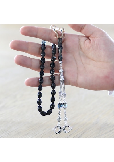 Tesbihname Ateş Kehribar Tesbih - Metal Püsküllü - Özel Hediye Kutulu - Arpa Kesim - Süzme Siyah Beyaz Renk Çok Renkli Tesbihname Ateş Kehribar Tesbih - Metal Püsküllü - Özel Hediye Kutulu - Arpa Kesim - Süzme Siyah Beyaz Renk Çok Renkli