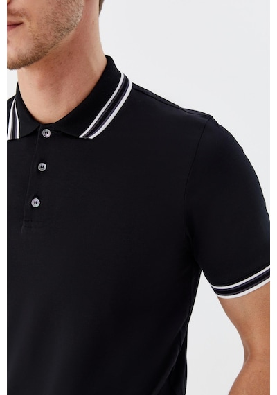 Sabri Özel Düğmeli Polo Yaka Erkek T-shirt Siyah