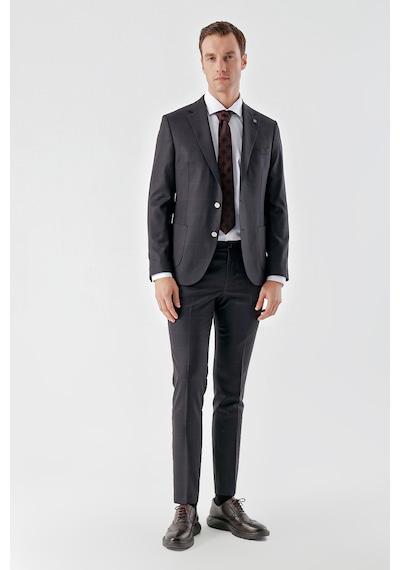 Morven Erkek Mürdüm Poliviskon Trend Ekoseli Slim Fit Mono Yaka Takım Elbise Mürdüm Morven Erkek Mürdüm Poliviskon Trend Ekoseli Slim Fit Mono Yaka Takım Elbise Mürdüm