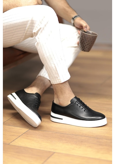 Shoetyle - Siyah Deri Bağcıklı Erkek Günlük Ayakkabı 610-1005-1350 Siyah