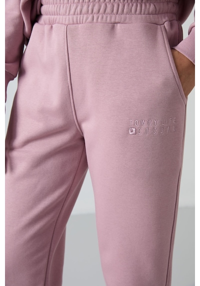 Tommy Life Gül Kurusu Basic Pamuklu O Yaka Oversize Lastik Paça Kadın Eşofman Takım - 95287 Gül Kurusu