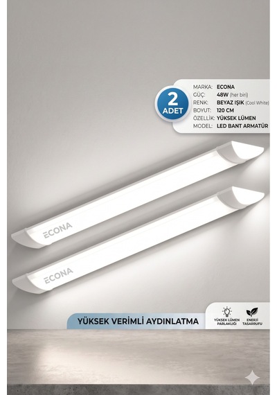 2 Adet- 48w Led Bant Armatür 120 Cm Beyaz Işık Yüksek Lümenli Sıva Üstü Mutfak Atölye Aydınlatma Diğer