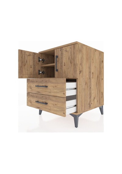 Kronos Komodin 2 Raflı 2 Çekmeceli 2 Kapaklı 60x59x80 Çam-çam Çam