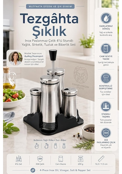 Inox 4lü Standlı Yağlık Sirkelik Tuzluk Biberlik Seti Endüstriyel Cam Salata Sosluk Takımı Paslanmaz Çelik 72348 Diğer