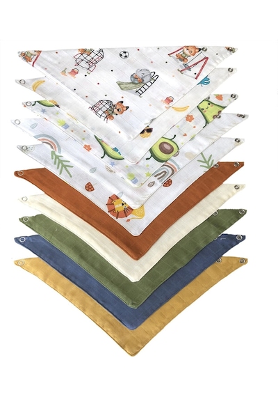 Tikpaket Çıtçıtlı Müslin Bebek Salya Önlüğü & Fular 10'lu Çok Renkli