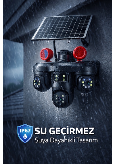 Sim Kartlı Üç Motorize Kameralı Hareket Takipli Güneş Enerjili Güvenlik Kamerası