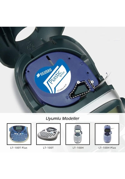 Ecotagplus Dymo Letratag Etiket Yazcı Ve 10 Adet Şerit Etiket 12 Mm X 4 Mt Kagıt Beyaz 1