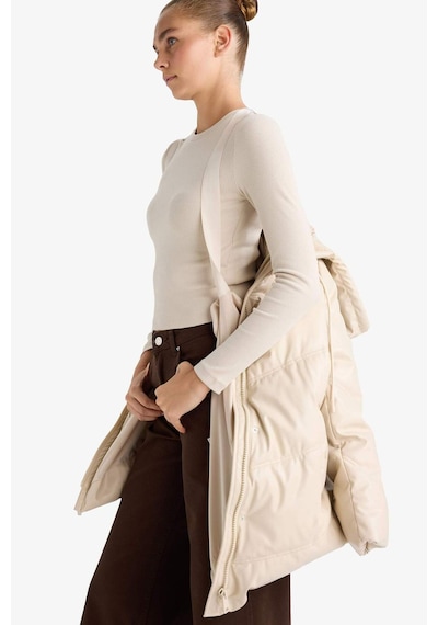 Defacto Su Geçirmez Relax Fit Kapüşonlu Suni Deri Parka F2884ax26sper170 Ekru-er170