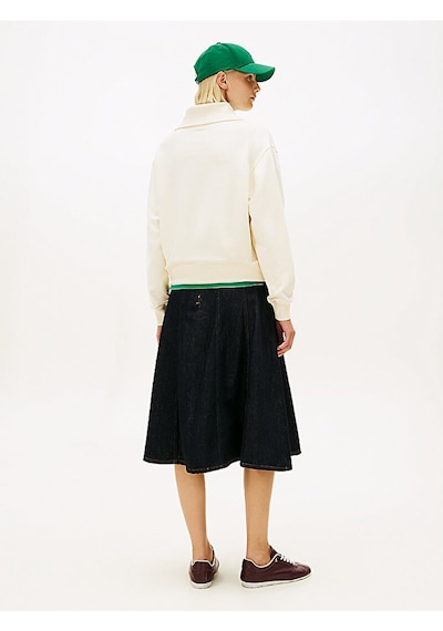 Tommy Hilfiger Ww0ww49470 Th Script Half Zip Terry Kadın Sweatshirt Bej