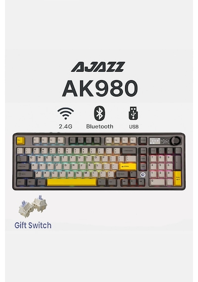 Ak980 3 Modlu Hot-swap Tft Ekranlı Mekanik Oyun Klavyesi-8.000 Mah Batarya Dinamik Rgb