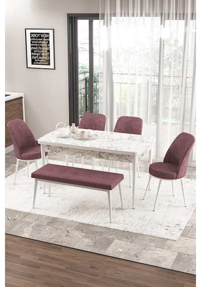 Canisa Concept Zen Serisi 80x132 Mdf Açılabilir Beyaz Mermer Desen Masa Takımı 4 Gül Kurusu Sandalye Ve 1 Bench Masa Beyaz Mermer Sandalye Ve Bench Gülkurusu Canisa Concept Zen Serisi 80x132 Mdf Açılabilir Beyaz Mermer Desen Masa Takımı 4 Gül Kurusu Sandalye Ve 1 Bench Masa Beyaz Mermer Sandalye Ve Bench Gülkurusu