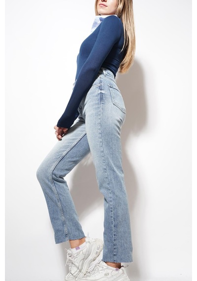 Ckm Moda Burna Boyfit Kesit Paça Detaylı Pantolon Açık Mavi Ckm Moda Burna Boyfit Kesit Paça Detaylı Pantolon Açık Mavi