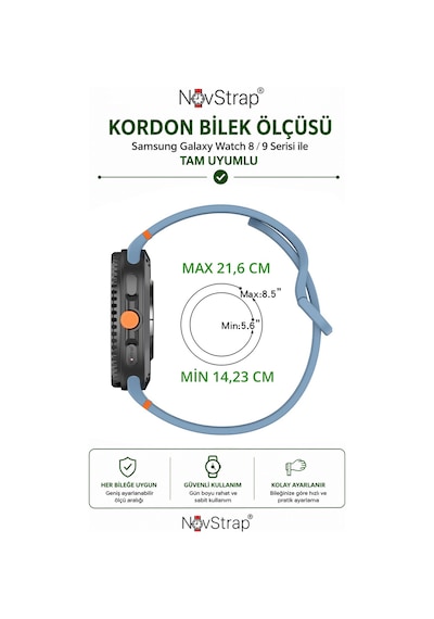 Novstrap Samsung Galaxy Watch 9 40mm 44mm İle Uyumlu Kordon Dikişli Silikon Kayış Tam Uyumlu Pimli