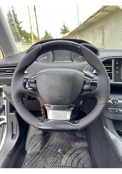 Peugeot 308 Araca Özel Dikmeli Direksiyon Kılıfı Carbonfiberderi-noktalı Siyah