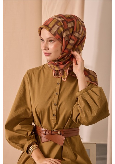 Silk Home Soft Eşarp 73096-09 Kahverengi, Hardal, Turuncu, Krem