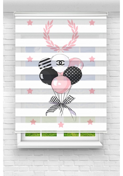 Perdecizade Enxboy Pembe Balonlar Dijital Baskılı Zebra Perde-cocuk Odası-stor Perde Renkli