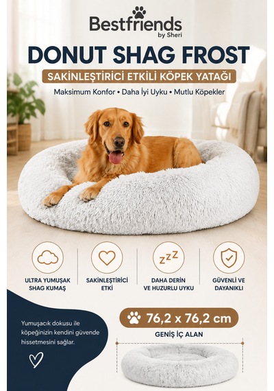 Best Friends By Sheri Donut Shag Frost Kedi Köpek Sakinleştirici Yuvarlak Peluş Yatak