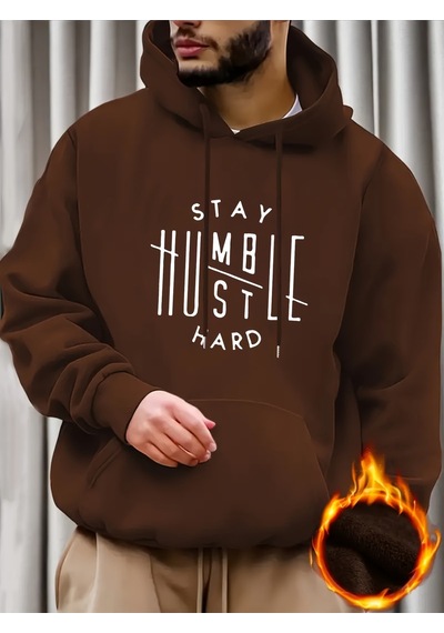 Uyguntarz Unisex Alcakgonullu Kal Baskılı Oversize Sweatshirt Kahverengi