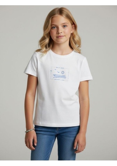 Zekids Kız Çocuk Tasarım T-shirt-16895 Beyaz