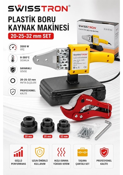 Swisstron Swseco2033 2000w Pprc Eco Boru Kaynak Makinesi 20-25-32 Mm 3 Paftalı Isı Ayarlı Makaslı