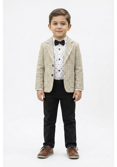Mnk Baby & Kids Blazer Ceketli Gömlekli Erkek Çocuk Spor Takım Elbise M00792 Bej