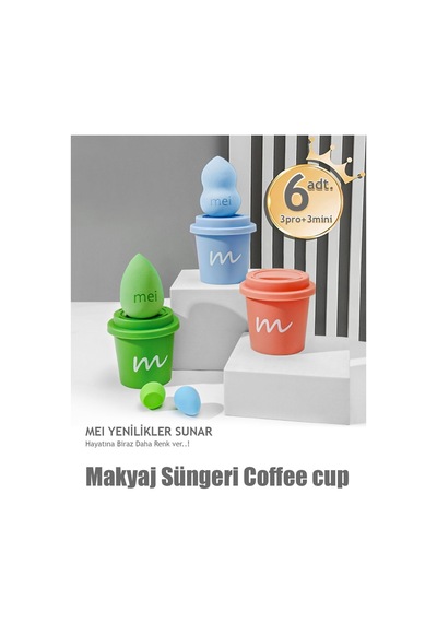 Makyaj Süngeri 3lü Set 3 Pro 3 Mini Coffee Cup Hijyenik Light