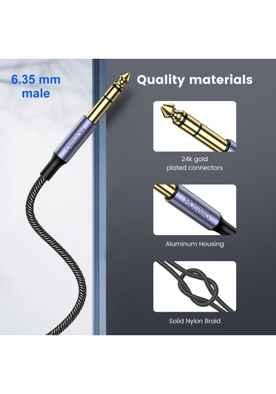 Moswag 6.35 Mm 1/4 İnç Erkek - 3.5 Mm Aux Erkek Örgülü Ses Kablosu