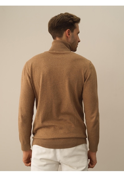 Xint Camel Dokulu Pamuk Dokulu Regular Fit Kazak 801737