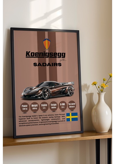 Koenigsegg Sadair's Spear Tablo - Teknik Özellikli Hiper Araba Poster - Çerçeveli Duvar Dekoru Siyah