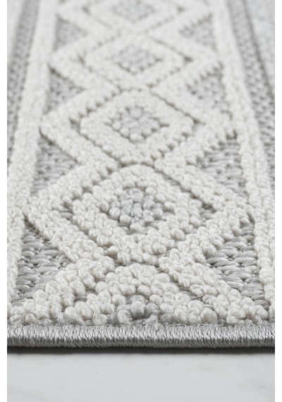 Modern Geometrik Tasarımlı Jüt Dokuma Loop Sisal Gri Renk Halı Gri