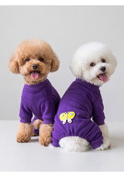 Butterfly Violet Köpek Tulumu Mor Renk 3d Yumuşak Kelebek Aksesuarlı Penye Köpek Kıyafeti