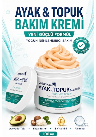 Organicsun Ayak Ve Topuk Çatlak Bakım Kremi 100ml - Ayak Kokusu, Tırnak Bakımı Avokado Ve Shea Yağlı Yoğun Nemlendirici
