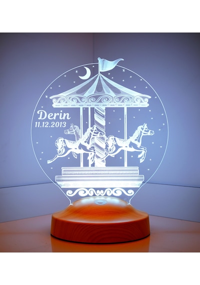 Atlıkarınca Led Lamba, İsimli Nostaljik Atlı Karınca Çocuk Odası Hediyesi Gece Lambası, Carousel Dekoratif Hediye Led Lamba