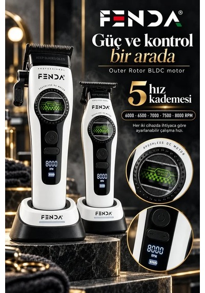 Fenda Profesyonel Saç, Ense Ve Sakal Tıraş Makinesi Seti Beyaz Fndsacksset0018