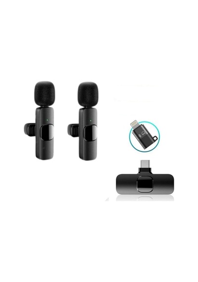 Lexroo K9-d2 Type-c Lightning Dönüştürücülü Wireless Kablosuz Çiftli Yaka Mikrofonu
