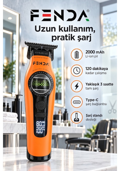Fenda Profesyonel Bldc Motor 8000 Rpm Tıraş Makinesi Turuncu
