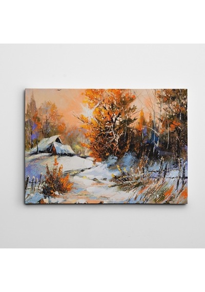 Kış Ve Yapraklar Yağlıboya Reprodüksiyon Dekoratif Kanvas Tablo 70 X 100 Cm