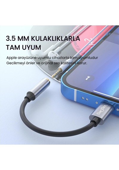 İphone Lightning To 3.5mm Örgülü Kulaklık Dönüştürücü Adaptör