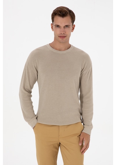 U.S. Polo Assn. Erkek Comfort Fit Bisiklet Yaka Taş Melanj Basic Kazak 50313679-VR225