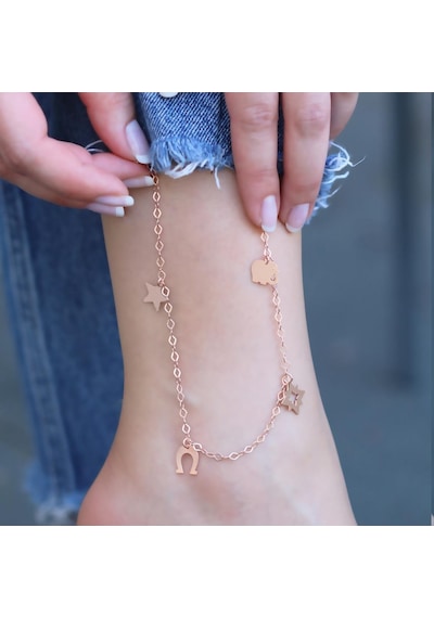 Figürlü Rose Gold Kaplama Gümüş Halhal Gümüş