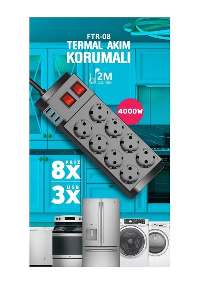8li-blic Ftr-08 Termal Akım Korumalı Priz 2mt.16a 4000w Usb