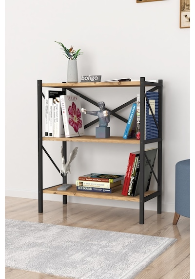 Bofigo Dekoratif 3 Raflı Kitaplık Metal Kitaplık Perge Çam Bofigo Dekoratif 3 Raflı Kitaplık Metal Kitaplık Perge Çam