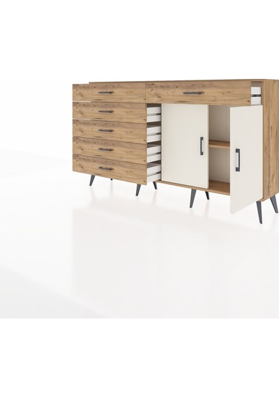 Arges Konsol Tek Raflı 6 Çekmeceli 2 Kapaklı 176x30x99 Çam-aytaşı Çam-aytaşı/çam